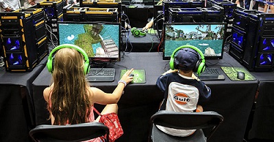 Kids playing computer games